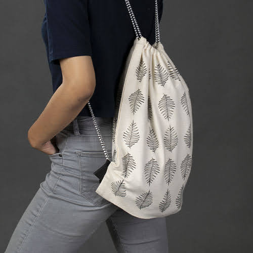 Leaf Print Drawstring Bag