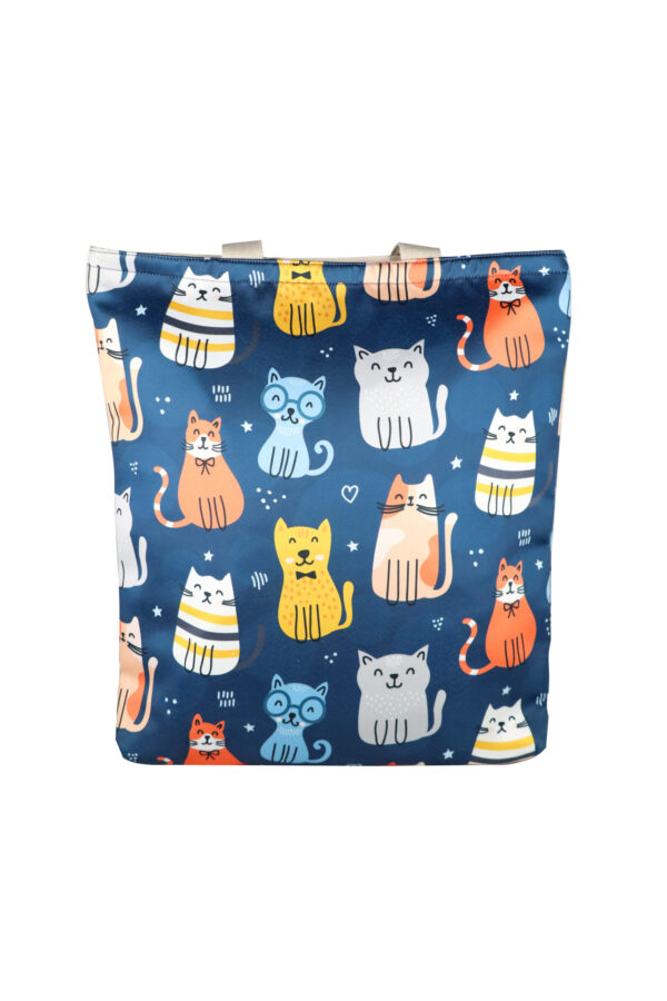Blue Cat Print Tote Bag
